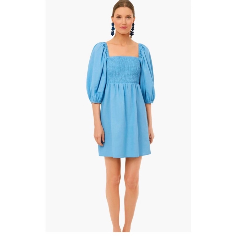 Tuckernuck Annie Cornflower Blue Smocked Puff-Sleeved Dress Size Small New
